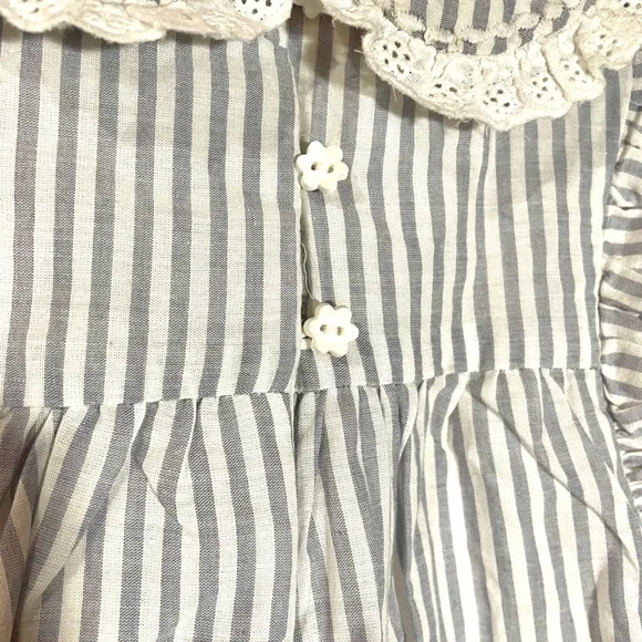 Cupcakes & Cashmere Blue & White Striped Lace-Trim Baby Dress With Headband Bow - Picture 4 of 8